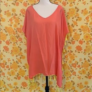 NWT C&T Beach Coral and Yellow Tassel Cover Up